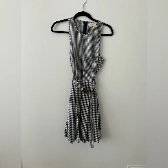 MICHAEL Michael Kors | Dresses | Black Checkeredgingham Michael Kors Dress  With Belt Gold Buckle Size 8 | Poshmark